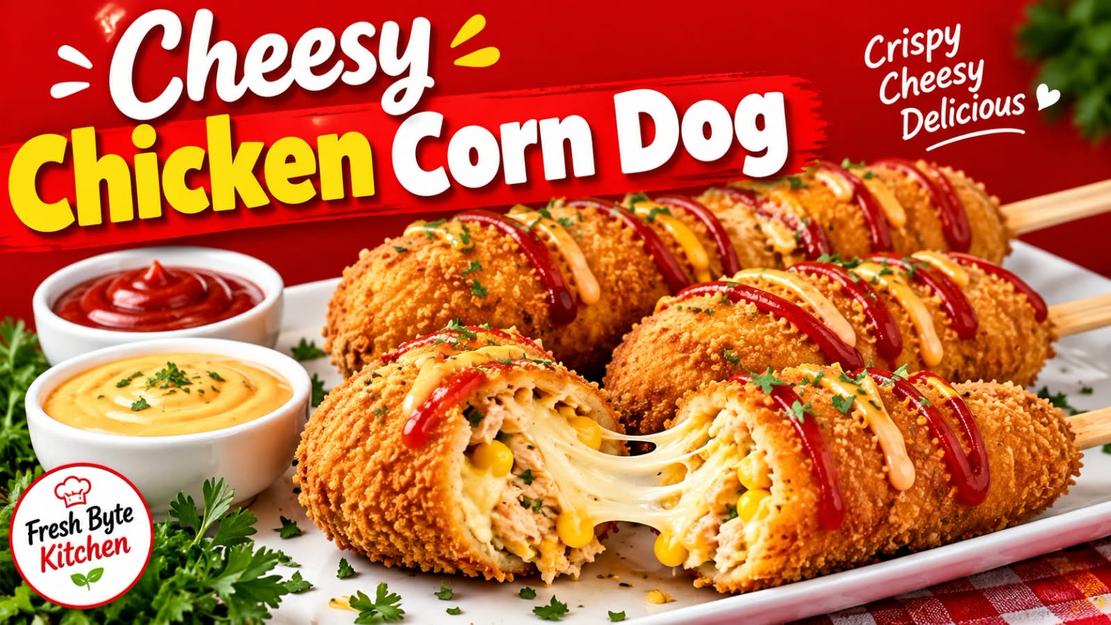 Cheesy Chicken Corn Dog Recipe - Fresh Byte Kitchen